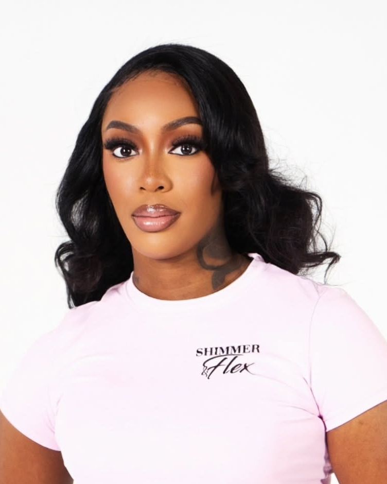 Ally Banks in the pink Shimmer and Flex tee
