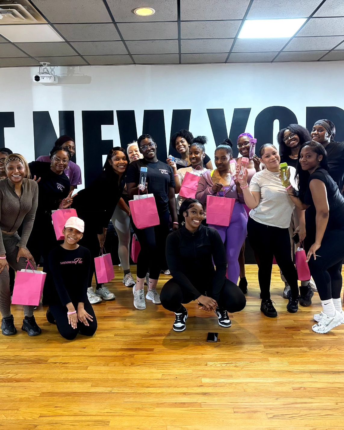 A Shimmer and Flex class group in a New York studio